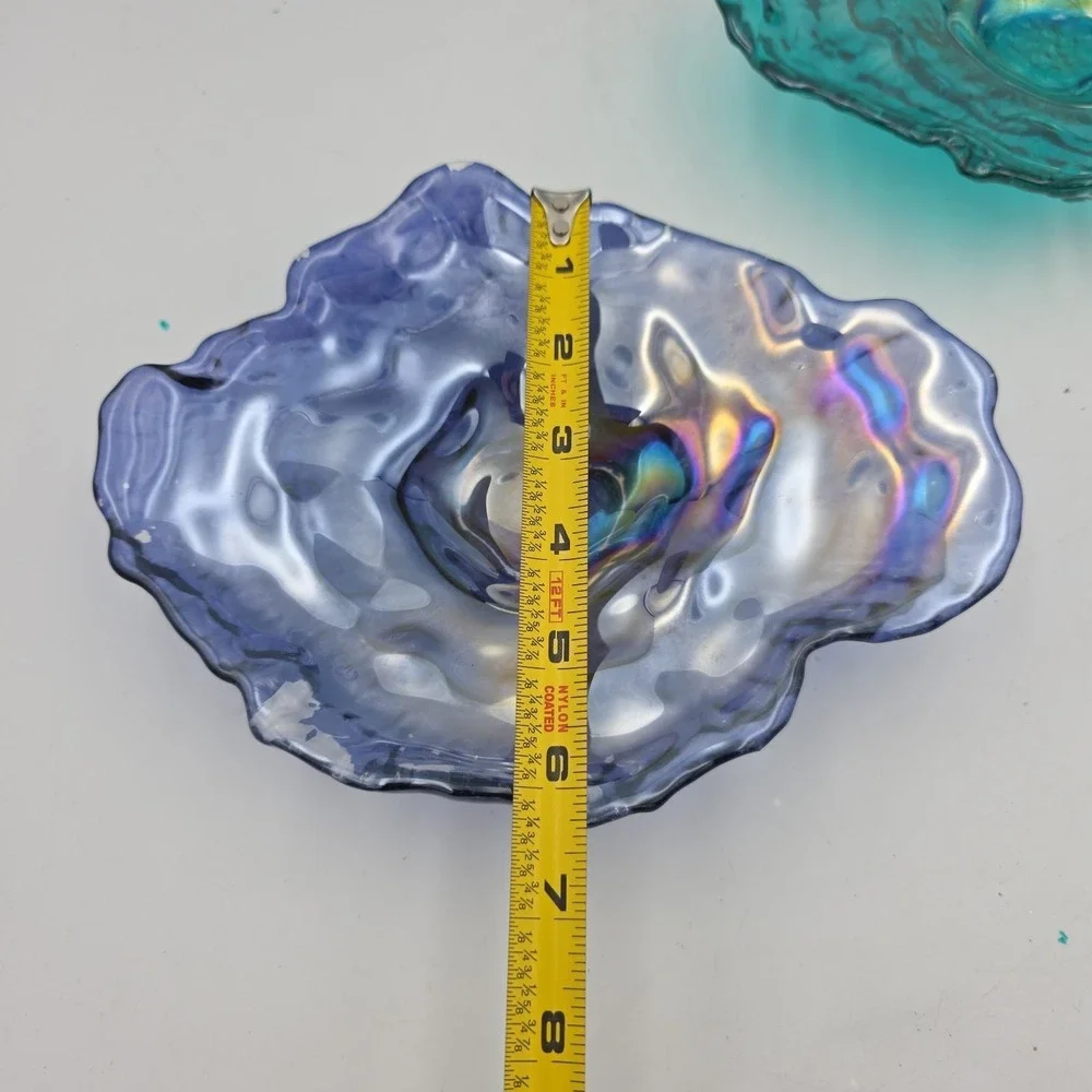 (2) AKCAM‎ Iridescent Oyster Shell Decorative Dish Plate Blue And Purple READ